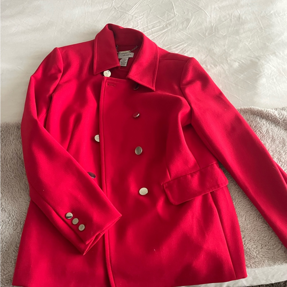 Carmen Marc Valvo Red Double Breasted Coat